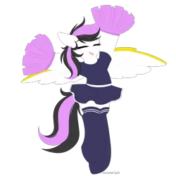Size: 3000x3000 | Tagged: artist:xcinnamon-twistx, cheerleader, clothes, commission, derpibooru import, eyes closed, happy, oc, oc:lasting charity, open mouth, pegasus, pom pom, safe, shirt, simple background, skirt, socks, solo, stockings, thigh highs, transparent background, unofficial characters only, ych result