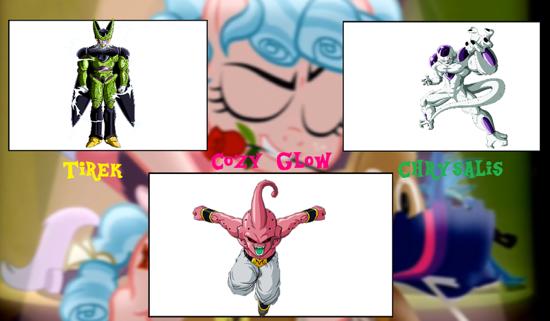 Size: 1080x631 | Tagged: safe, artist:alvaxerox, derpibooru import, cozy glow, lord tirek, queen chrysalis, frenemies (episode), cell (dbz), comparison, dragon ball z, frieza, image, kid buu, legion of doom, meme, perfect cell, png