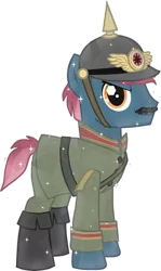 Size: 1985x3341 | Tagged: safe, artist:shadymeadow, derpibooru import, oc, oc:shattered glory, crystal pony, pony, clothes, male, oc villain, pickelhaube, simple background, solo, stallion, transparent background, uniform