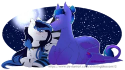 Size: 1600x900 | Tagged: safe, artist:shinningblossom12, derpibooru import, oc, oc:magic moon, oc:meadow waves, unofficial characters only, pegasus, pony, choker, female, full moon, looking at each other, male, mare, moon, night, pegasus oc, simple background, smiling, stallion, stars, transparent background, wings