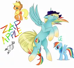 Size: 2267x2088 | Tagged: safe, artist:cynfularts, derpibooru import, applejack, rainbow dash, pegasus, apple, food, fusion, simple background, white background, zap apple