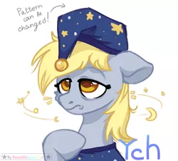 Size: 1165x1052 | Tagged: safe, artist:beautifulspaceshow, derpibooru import, derpy hooves, pegasus, pony, clothes, commission, female, hat, mare, nightcap, pajamas, raised hoof, simple background, sleepy, solo, white background, ych example, your character here