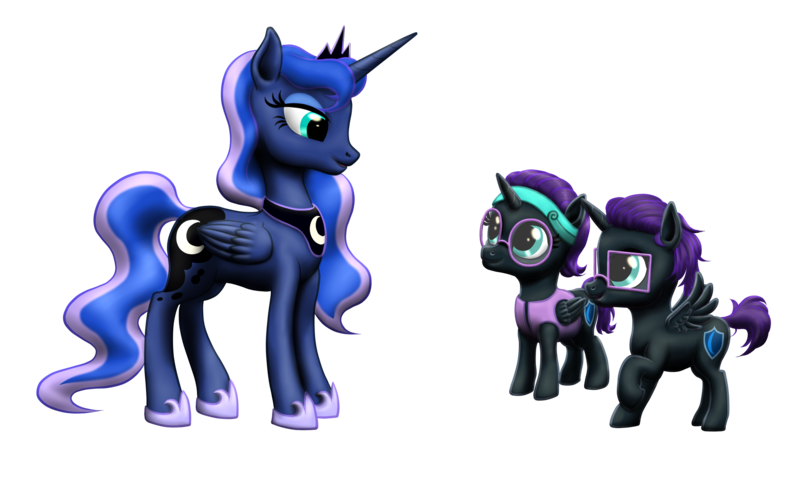 Size: 2575x1591 | Tagged: safe, artist:vasillium, derpibooru import, princess luna, oc, oc:nox (rule 63), oc:nyx, alicorn, pony, accessories, adorable face, adorkable, alicorn oc, brother, brother and sister, clothes, colt, crown, cute, cutie mark, diabetes, dork, eyelashes, eyes open, family, female, filly, glasses, happy, headband, heartwarming, horn, jewelry, looking, looking at each other, male, nostrils, nyxabetes, open mouth, prince, princess, r63 paradox, regalia, royalty, rule 63, rule63betes, self paradox, self ponidox, shield, siblings, simple background, sister, smiling, spread wings, sweet, transparent background, twins, vest, wall of tags, wings