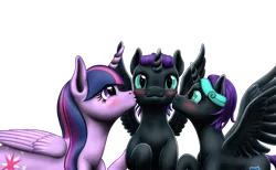 Size: 2575x1591 | Tagged: safe, artist:vasillium, derpibooru import, oc, oc:nox (rule 63), oc:nyx, alicorn, pony, accessories, adorable face, adorkable, alicorn oc, blushing, brother, brother and sister, colt, cute, cutie mark, daughter, diabetes, dork, eyelashes, eyes open, family, female, filly, happy, heartwarming, high res, horn, kissing, kiss on the cheek, looking, looking at each other, male, mare, mother, mother and child, mother and daughter, mother and son, motherly love, nostrils, nyxabetes, parent and child, parent:twilight sparkle, prince, princess, r63 paradox, royalty, rule 63, rule63betes, self paradox, self ponidox, sibling bonding, sibling love, siblings, simple background, sisters, smiling, son, spread wings, stars, sweet, teasing, teeth, transparent background, twins, wall of tags, wings