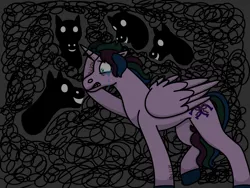 Size: 2048x1536 | Tagged: alicorn, alicorn oc, artist:ficklepickle9421, artist:kindheart525, crying, derpibooru import, edgy, grimdark, horn, kindverse, oc, oc:velvet shade, offspring, parent:good king sombra, parent:king sombra, parent:princess celestia, parents:celestibra, solo, suicidal, unofficial characters only, wings