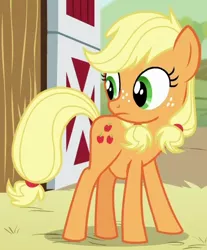 Size: 410x494 | Tagged: safe, derpibooru import, edit, edited screencap, editor:background pony #91z0, screencap, applejack, earth pony, pony, where the apple lies, 1000 hours in ms paint, belly edit, fat, female, outfit catalog, solo, teenage applejack, teenager, younger