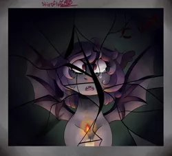 Size: 2200x2000 | Tagged: safe, artist:shirofluff, derpibooru import, oc, oc:darky, bat pony, comic:seeds of hope, fallout equestria, broken mirror, candle, candlelight, crying, fallout equestria seeds of hope, fangs, reflection, synth