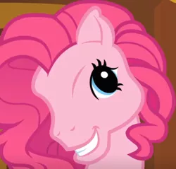 Size: 1024x977 | Tagged: safe, derpibooru import, screencap, pinkie pie, earth pony, pony, too many pinkie pies, betcha can't make a face crazier than this, cute, female, g3 faic, grin, looking at you, mare, pinkie blind, smiling, solo, teeth