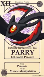 Size: 800x1399 | Tagged: artist:vavacung, barely pony related, character card, comic, comic:chaos future, derpibooru import, genderless, oc, oc:parry(parasite), pactio card, parasyte, safe