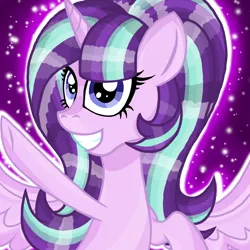 Size: 800x800 | Tagged: safe, artist:katya, derpibooru import, starlight glimmer, alicorn, crystal pony, alicornified, crystallized, race swap, spell, starlicorn, wings, xk-class end-of-the-world scenario