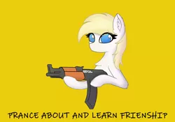 Size: 3025x2112 | Tagged: safe, artist:anonymous, derpibooru import, oc, oc:aryanne, earth pony, pony, art pack:marenheit 451, /mlp/, ak-47, assault rifle, female, fuck around and find out, gun, image, jpeg, mare, nazi, rifle, solo, swastika, weapon