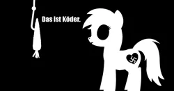 Size: 1136x595 | Tagged: safe, artist:anonymous, derpibooru import, oc, oc:aryanne, earth pony, pony, art pack:marenheit 451, /mlp/, black and white, carrot, female, food, german, grayscale, hook, mare, monochrome, nazi, reaction image, solo, swastika, this is bait
