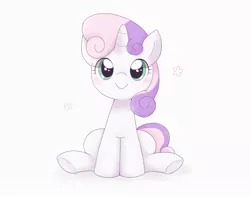 Size: 2048x1610 | Tagged: safe, artist:arrow__root, derpibooru import, sweetie belle, pony, unicorn, blushing, cute, diasweetes, female, looking at you, simple background, sitting, smiling, smiling at you, solo, weapons-grade cute, white background