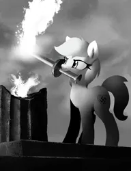 Size: 1488x1936 | Tagged: safe, artist:anonymous, derpibooru import, oc, oc:aryanne, earth pony, pony, art pack:marenheit 451, /mlp/, 1936 olympics, berlin, black and white, female, grayscale, mare, monochrome, nazi, olimpic flame, solo, swastika