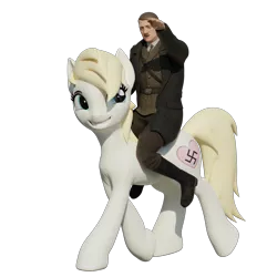 Size: 3840x3840 | Tagged: safe, artist:anonymous, derpibooru import, oc, oc:aryanne, earth pony, human, pony, art pack:marenheit 451, /mlp/, 3d, adolf hitler, clothes, female, male, mare, nazi, riding, sieg heil, solo, swastika