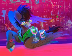 Size: 2048x1592 | Tagged: safe, artist:dearmary, derpibooru import, oc, oc:bumper, unofficial characters only, pegasus, pony, alcohol, bar, cocktail, drink, glass, male, solo, stallion