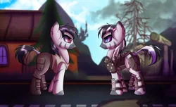 Size: 2800x1700 | Tagged: safe, artist:elmutanto, derpibooru import, oc, oc:terran, pony, zebra, fallout equestria, before and after, male, stallion, wasteland