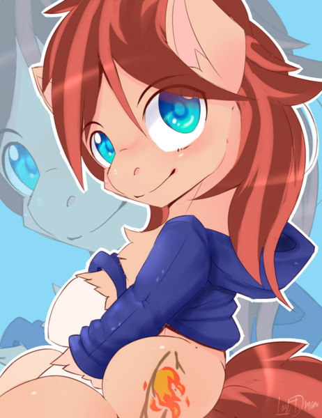 Size: 1000x1300 | Tagged: source needed, safe, artist:lostdreamm, derpibooru import, oc, oc:cottonwood kindle, earth pony, pony, chest fluff, clothes, colored pupils, ear fluff, eye clipping through hair, gift art, hoodie, looking at you, male, raised hoof, sitting, smiling, solo, stallion, zoom layer