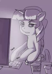 Size: 2480x3508 | Tagged: safe, artist:nire, derpibooru import, twilight sparkle, twilight sparkle (alicorn), alicorn, pony, chair, chinese food, computer, computer mouse, cup noodles, exhausted, female, keyboard, sketch, sleepy, solo, tired, tired eyes