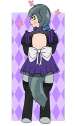 Size: 1417x2331 | Tagged: safe, artist:lazerblues, derpibooru import, oc, oc:purity quartz, unofficial characters only, satyr, blushing, clothes, dress, looking at you, looking back, looking back at you, maid, offspring, parent:marble pie, socks, solo, stockings, thigh highs, zettai ryouiki