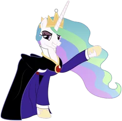 Size: 828x820 | Tagged: safe, artist:maretrick, derpibooru import, princess celestia, alicorn, cape, clothes, crown, disney, dress, evil queen, eyeshadow, female, gem, jewelry, makeup, necklace, regalia, robe, show accurate, simple background, snow white and the seven dwarfs, solo, transparent background, vector