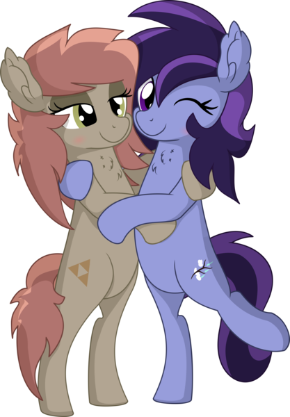 Size: 6038x8679 | Tagged: safe, artist:cyanlightning, derpibooru import, oc, oc:atari, oc:raven storm, absurd resolution, bipedal, blinking, duo, female, hug, lesbian, lidded eyes, looking at each other, shipping, simple background, .svg available, transparent background, vector