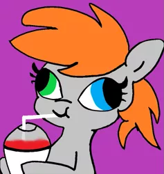 Size: 699x736 | Tagged: safe, artist:tjpones, derpibooru import, editor:pinkamenace, oc, oc:golden lotus, pony, drinking, heterochromia, simple background, slurpee, solo