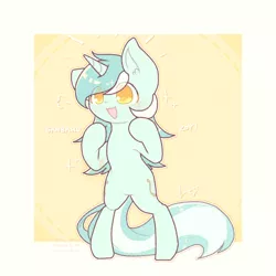 Size: 768x768 | Tagged: safe, artist:jisuppe, artist:rigis-ut, derpibooru import, lyra heartstrings, pony, unicorn, abstract background, bipedal, colored pupils, female, smiling, solo