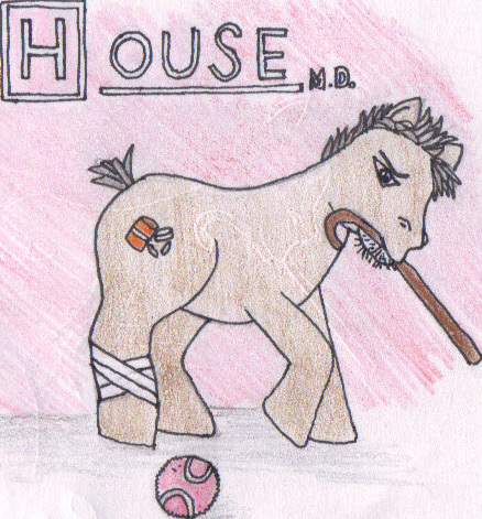 Size: 438x471 | Tagged: safe, artist:kimvaughan, derpibooru import, ponified, earth pony, pony, cane, crayon drawing, g3, gregory house, house m.d., male, solo, traditional art