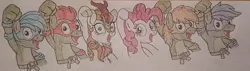 Size: 1592x453 | Tagged: safe, artist:jebens1, derpibooru import, autumn blaze, pinkie pie, anthro, earth pony, kirin, pony, donatello, leonardo, michelangelo, pizza power, raphael, singing, song in the description, teenage mutant ninja turtles, traditional art