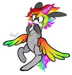 Size: 744x777 | Tagged: safe, artist:twilightcomet, derpibooru import, oc, pegasus, pony, clown, colored wings, female, hat, jewelry, mare, multicolored hair, multicolored wings, necklace, party hat, party horn, pegasus oc, rainbow hair, rainbow wings, signature, simple background, solo, transparent background, wings