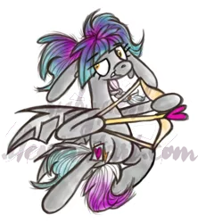 Size: 580x653 | Tagged: safe, artist:twilightcomet, derpibooru import, oc, oc:flicker flash, bat pony, pony, arrow, bat pony oc, bat wings, bow (weapon), bow and arrow, cupid, female, heart arrow, mare, simple background, solo, transparent background, weapon, wings