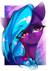 Size: 2480x3507 | Tagged: safe, artist:kiwwsplash, derpibooru import, oc, unofficial characters only, earth pony, pony, abstract background, braid, earth pony oc, eye clipping through hair, solo