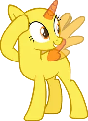 Size: 982x1357 | Tagged: safe, artist:pegasski, derpibooru import, oc, unofficial characters only, alicorn, pony, secrets and pies, alicorn oc, bald, base, eyelashes, horn, looking back, open mouth, raised hoof, simple background, smiling, solo, transparent background, two toned wings, wings
