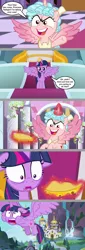 Size: 1136x3323 | Tagged: safe, artist:silverbuller, derpibooru import, cozy glow, twilight sparkle, alicorn, the ending of the end, alicornified, cozycorn, evil, food, funny, pure concentrated unfiltered evil of the utmost potency, pure unfiltered evil, quesadilla, race swap, speech bubble, they're just so cheesy, twilight sparkle (alicorn)