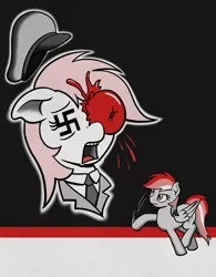 Size: 1720x2200 | Tagged: safe, artist:mkogwheel, derpibooru import, rainbow dash, oc, oc:aryanne, earth pony, pegasus, art pack:marenheit 451, /mlp/, aryabuse, der fuehrer's face, disney, food, national socialism, parody, swastika, tomato