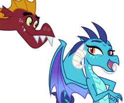 Size: 944x786 | Tagged: artist:andoanimalia, cute, derpibooru import, dragon, dragoness, dragonlord, dragon quest, edit, emberbetes, emble, female, garble, gardorable, grin, horns, male, princess ember, safe, shipping, simple background, smiling, straight, .svg available, transparent background, triple threat, vector, vector edit