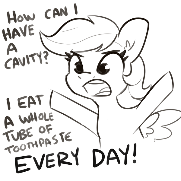 Size: 2250x2250 | Tagged: safe, artist:tjpones, derpibooru import, rainbow dash, pegasus, pony, female, lineart, mare, monochrome, open mouth, rainbow dumb, simple background, solo, spread hooves, too dumb to live, white background