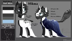 Size: 2048x1170 | Tagged: safe, artist:shinningblossom12, derpibooru import, oc, unofficial characters only, pony, unicorn, beard, bust, cloak, clothes, constellation, facial hair, hoof fluff, horn, male, reference sheet, stallion, text, unicorn oc