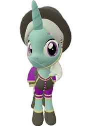 Size: 521x720 | Tagged: safe, alternate version, artist:topsangtheman, derpibooru import, cornetta, pony, unicorn, 3d, clothes, female, hat, image, looking at you, png, simple background, solo, source filmmaker, transparent background, uniform