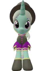 Size: 462x720 | Tagged: safe, alternate version, artist:topsangtheman, derpibooru import, cornetta, pony, unicorn, 3d, clothes, female, hat, looking at you, looking down, looking down at you, simple background, solo, source filmmaker, transparent background, uniform