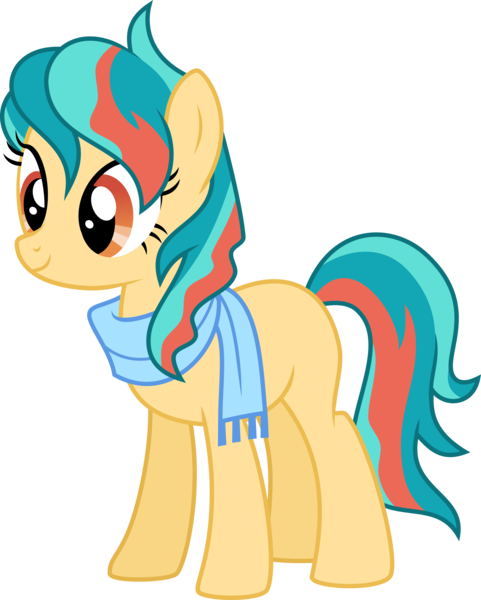 Size: 3610x4500 | Tagged: safe, artist:digimonlover101, derpibooru import, oc, oc:golden flash, earth pony, pony, clothes, female, magical lesbian spawn, mare, offspring, parent:aunt holiday, parent:auntie lofty, scarf, simple background, solo, transparent background