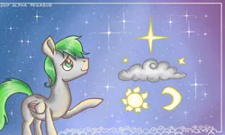 Size: 854x512 | Tagged: safe, artist:dreamyskies, derpibooru import, oc, oc:dreamer skies, unofficial characters only, pegasus, pony, abstract art, abstract background, beautiful, cloud, cute, cutie mark, dream, looking up, male, modern art, nebula, ocbetes, pegasus oc, sparkles, stallion, stars, wings