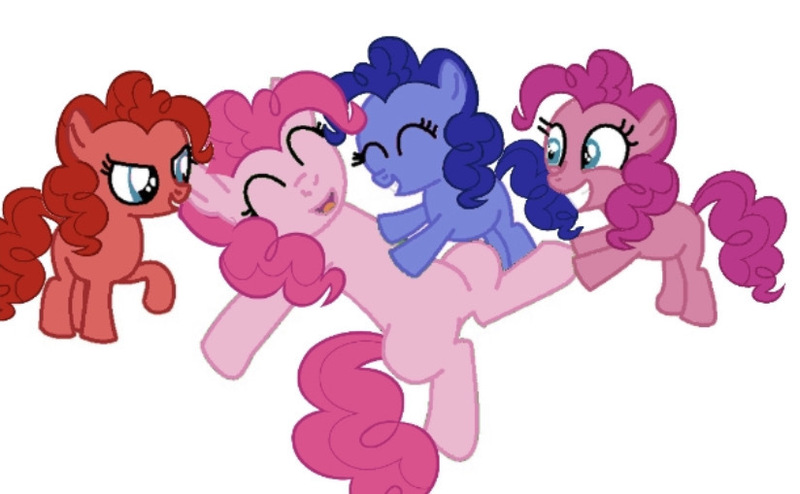 Size: 824x509 | Tagged: safe, artist:princessdestiny200i, artist:thedrksiren, derpibooru import, pinkie pie, oc, oc:blueberry pie, oc:cherry pie, oc:raspberry pie, earth pony, pony, fanfic:daughter of discord, base used, blank flank, eyes closed, fanfic art, female, filly, grin, hoof tickling, laughing, mare, mother and child, mother and daughter, offspring, parent:cheese sandwich, parent:pinkie pie, parents:cheesepie, siblings, simple background, sisters, smiling, tickle torture, tickling, triplets, white background