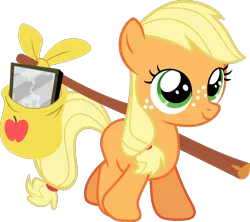 Size: 1200x1065 | Tagged: safe, artist:frownfactory, derpibooru import, applejack, earth pony, pony, the cutie mark chronicles, .svg available, bindle, cute, female, filly, filly applejack, freckles, jackabetes, simple background, solo, svg, transparent background, vector, younger