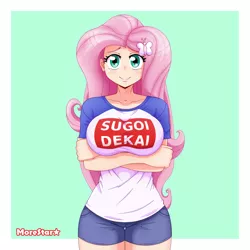 Size: 1000x1000 | Tagged: suggestive, artist:morestar, derpibooru import, fluttershy, human, equestria girls, big breasts, breasts, busty fluttershy, female, hana uzaki, human coloration, humanized, looking at you, sugoi dekai, uzaki hana, uzaki-chan wants to hang out!