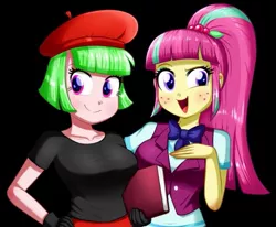 Size: 1005x828 | Tagged: safe, artist:the-butch-x, derpibooru import, edit, drama letter, sour sweet, watermelody, equestria girls, background human, beret, clothes, crystal prep academy uniform, cute, female, hat, school uniform, shipping, sourbetes, sourmelody