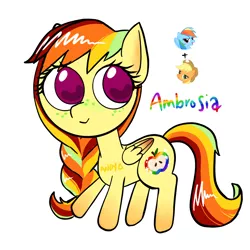 Size: 1080x1080 | Tagged: safe, artist:cailene, derpibooru import, ambrosia, cindy block, oc, oc:ambrosia, magical lesbian spawn, next generation, offspring, parent:applejack, parent:rainbow dash, parents:appledash, simple background, white background