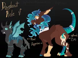 Size: 1280x960 | Tagged: safe, artist:lepiswerid, derpibooru import, oc, oc:doughnut hole, changeling, adopted offspring, cutie mark, disguise, disguised changeling, ear piercing, earring, flowing mane, genderfluid, jewelry, marsverse, parent:princess luna, piercing, solo