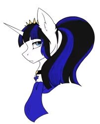 Size: 2500x3100 | Tagged: artist needed, safe, derpibooru import, oc, oc:coldlight bluestar, pony, unicorn, clothes, collar, female, jewelry, mare, ponytail, sad, scarf, serious, simple background, solo, tiara, transparent background